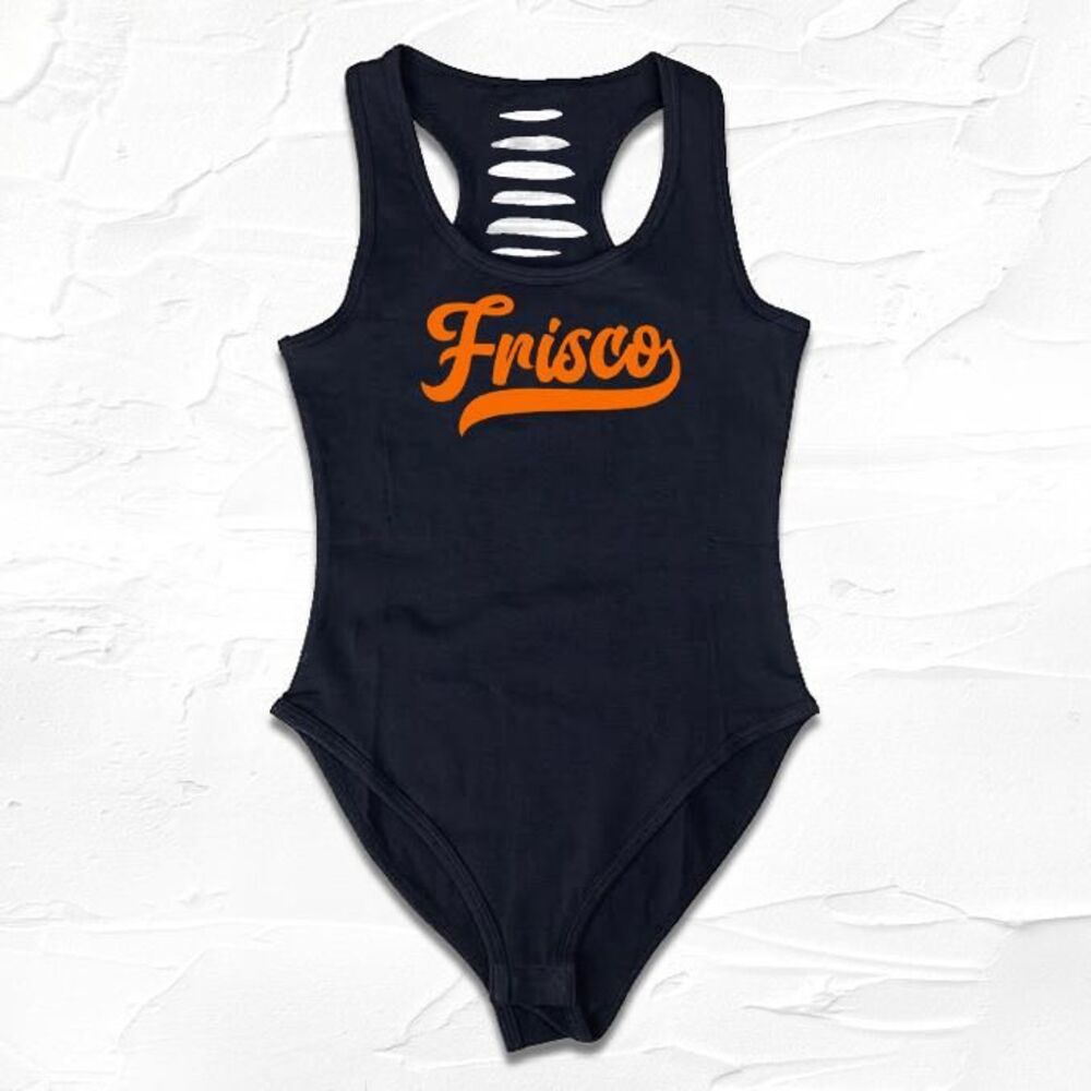 Black Orange Handmade San Francisco SF Bodysuit, Frisco Comfort Shirts for women